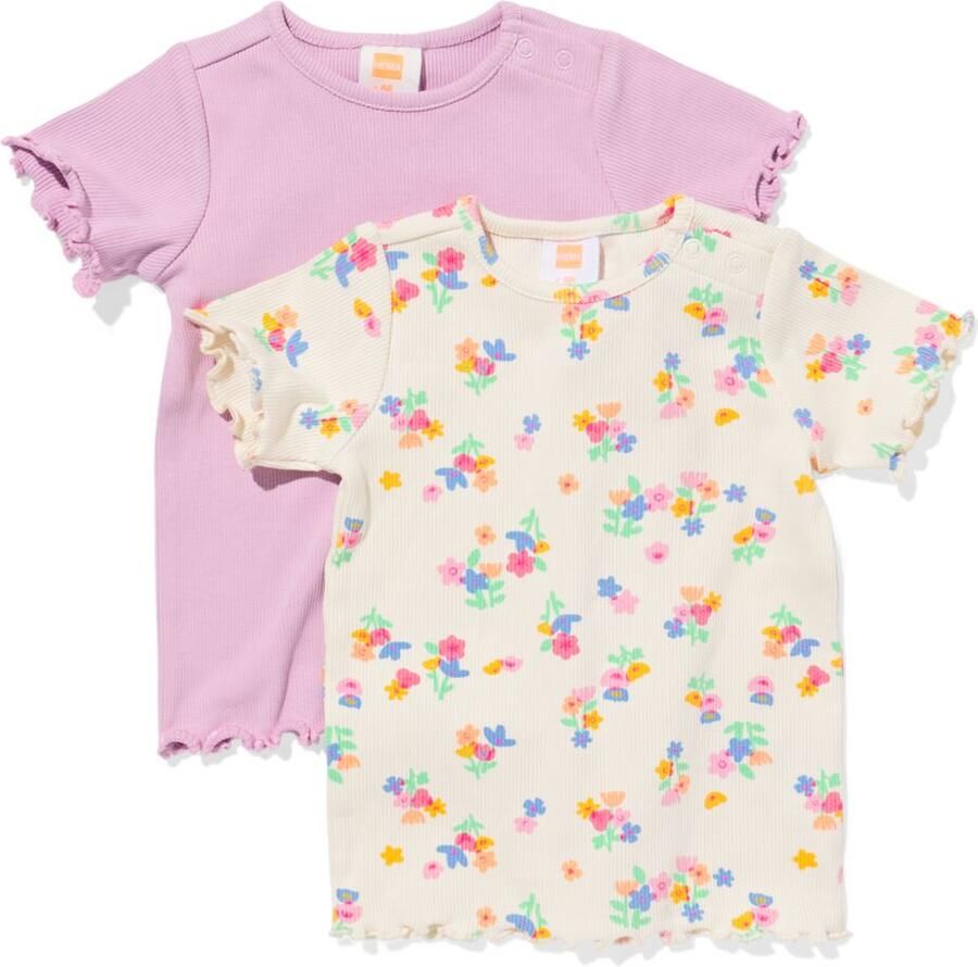 HEMA Baby T-shirts Rib Bloemen 2 Stuks Paars (paars) - Foto 2