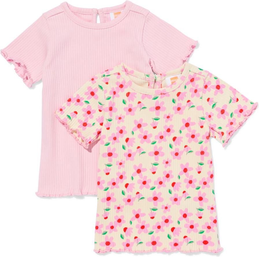 HEMA Baby T-shirts Rib Bloemen 2 Stuks Roze (roze) - Foto 2