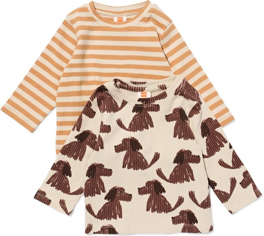 HEMA Baby T-shirts Rib Honden 2 Stuks Beige (beige)