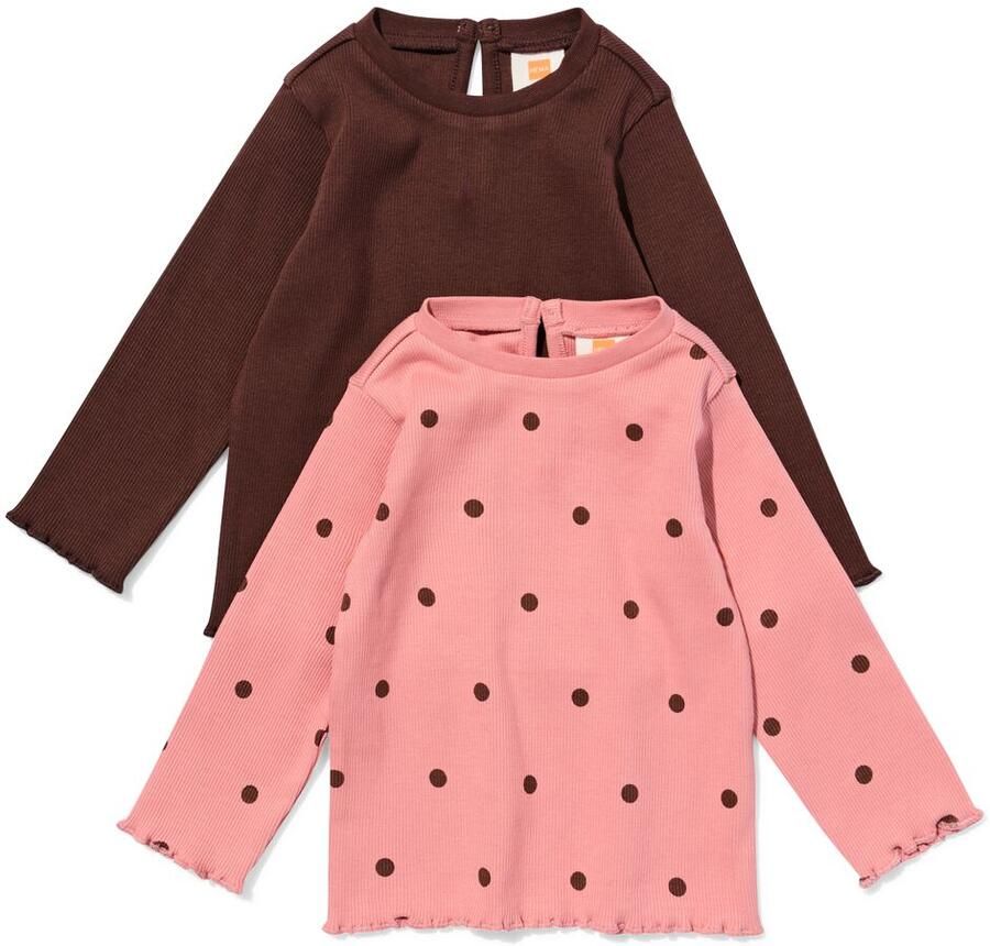 HEMA Baby T-shirts Rib Stippen 2 Stuks Roze (roze)