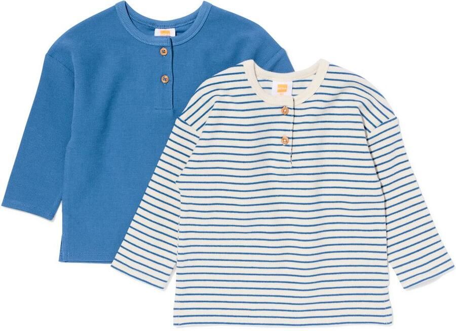 HEMA Baby T-shirts Wafel Strepen 2 Stuks Blauw (blauw)
