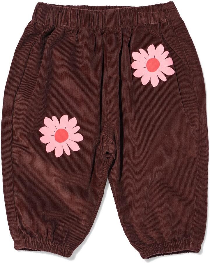 HEMA Babybroek Wide Fit Corduroy Bloemen Donkerbruin