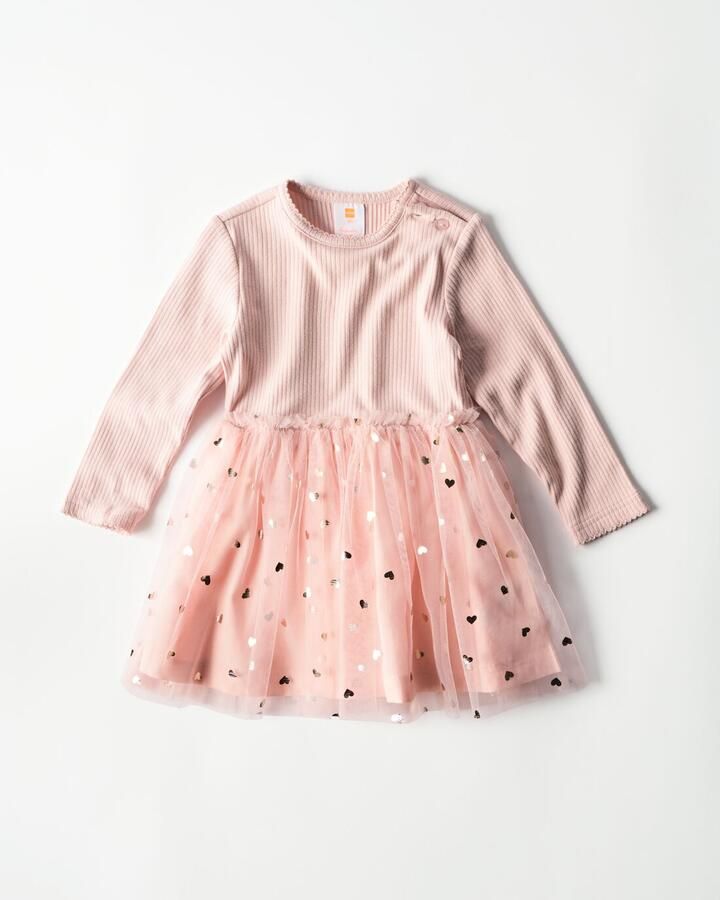 HEMA Babyjurk A-lijn Rib Tule Hartjes Roze