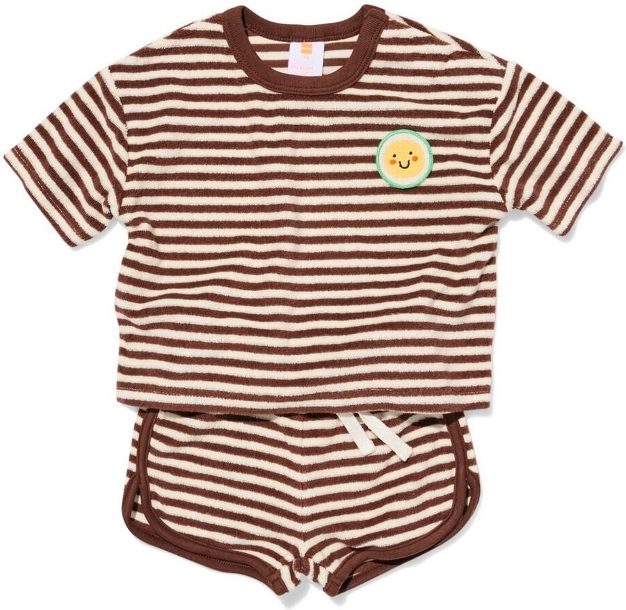 HEMA Babykledingset Badstof Strepen Bruin (bruin) - Foto 2