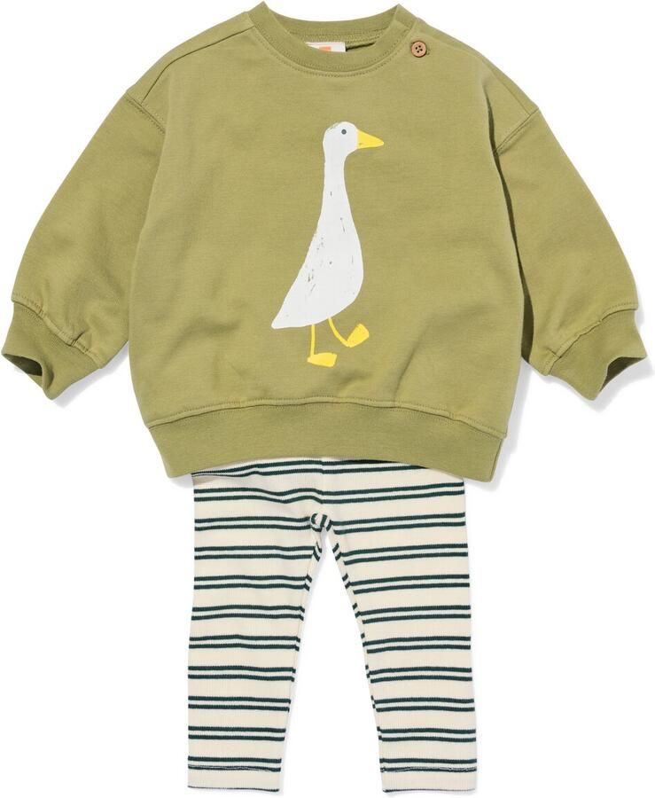 HEMA Babykledingset Comfort Fit Sweatstof Dieren Groen (groen)