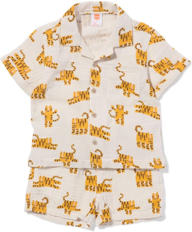 HEMA Babykledingset Comfy Fit Mousseline Tijgers Ecru (ecru)