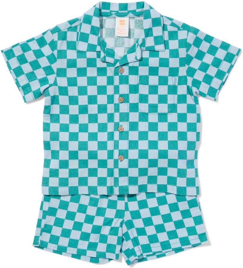 HEMA Babykledingset Comfy Fit Ruiten Blauw (blauw)