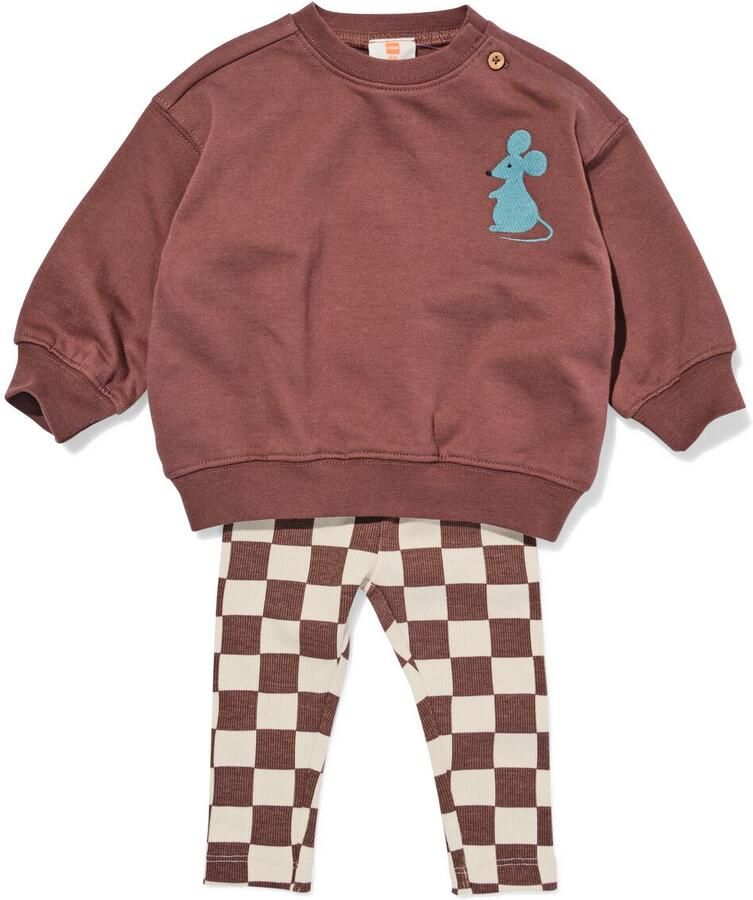 HEMA Babykledingset Comfy Fit Sweatstof Ruiten Bruin (bruin)