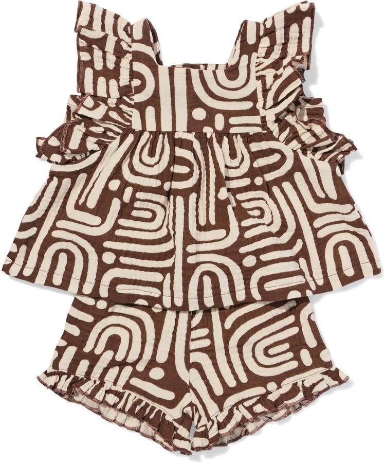 HEMA Babykledingset Mousseline Abstract Bruin (bruin)