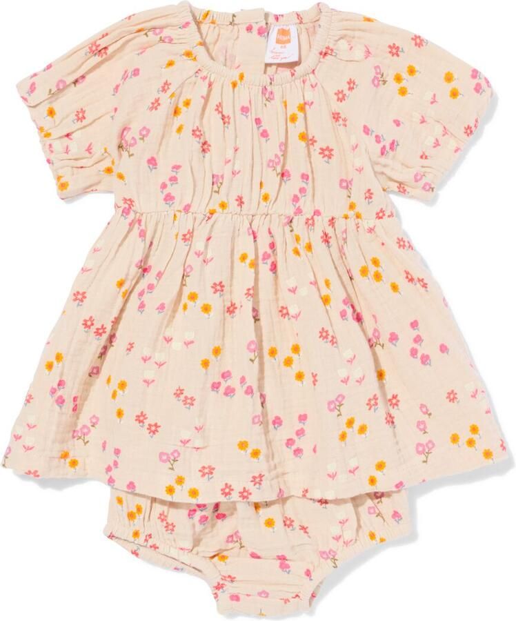 HEMA Babykledingset Mousseline Bloemen Ecru (ecru)