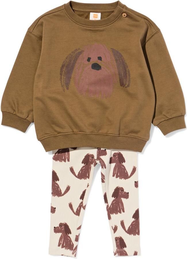 HEMA Babykledingset Rib Honden Sweatstof Olijf (olijf) - Foto 2