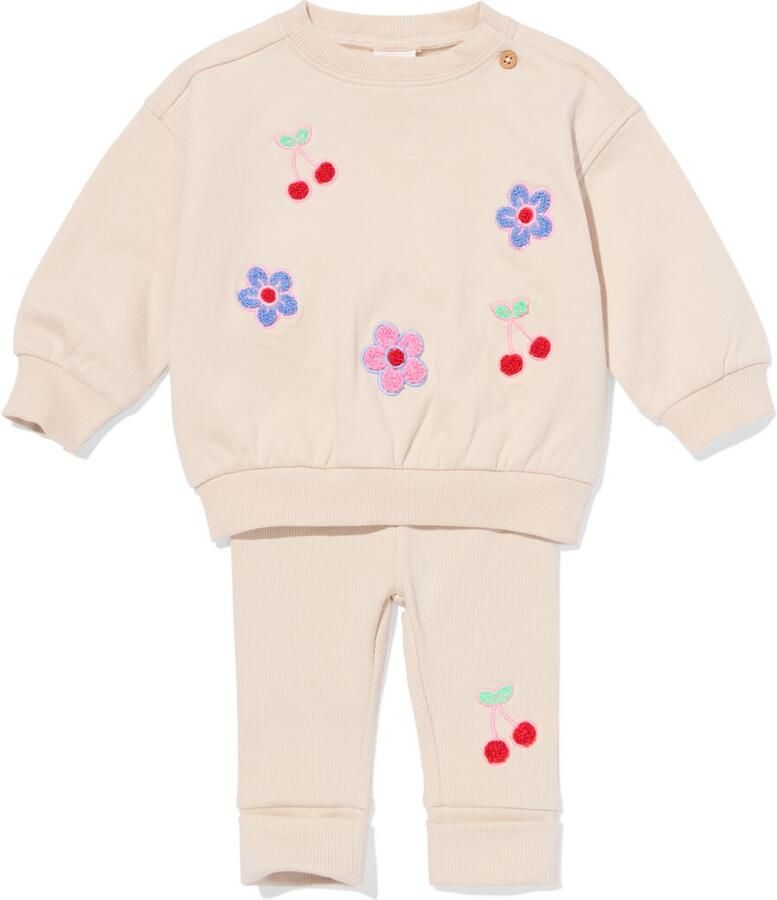 HEMA Babykledingset Sweatstof Bloemen Ecru (ecru) - Foto 2
