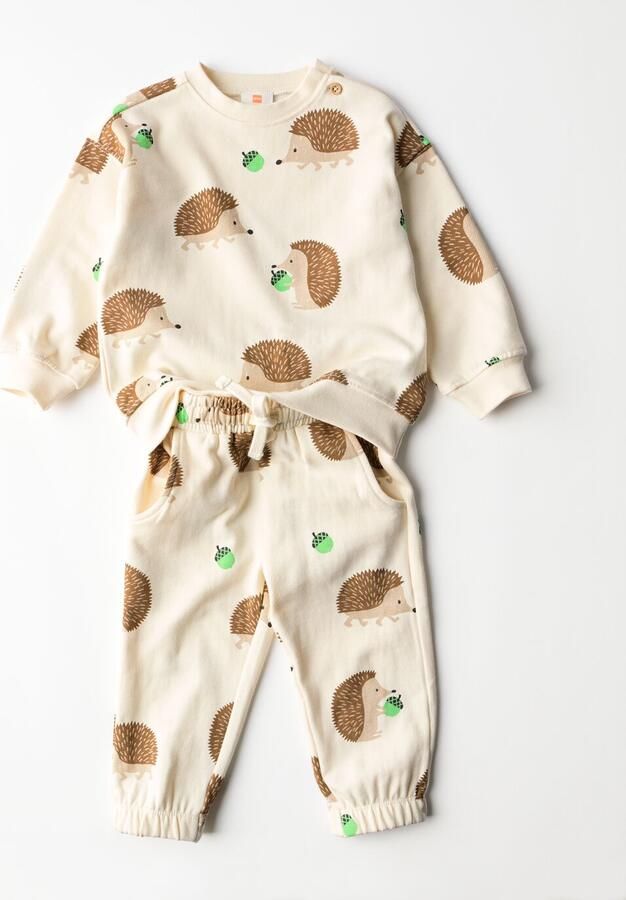 HEMA Babykledingset Sweatstof Egels Ecru