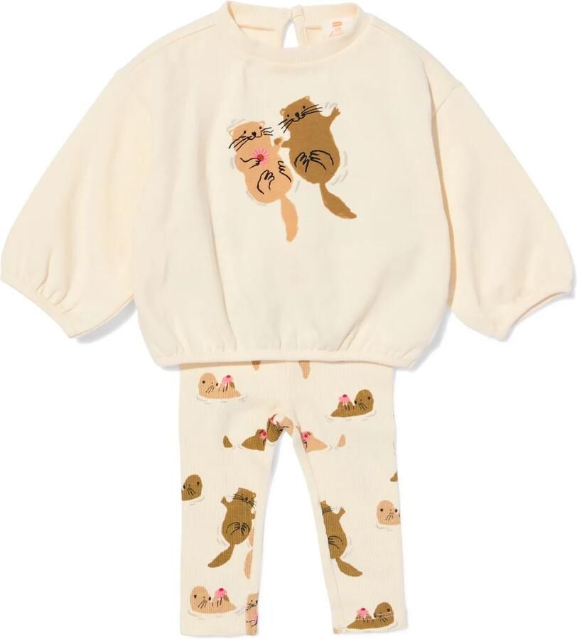 HEMA Babykledingset Sweatstof Otters Ecru