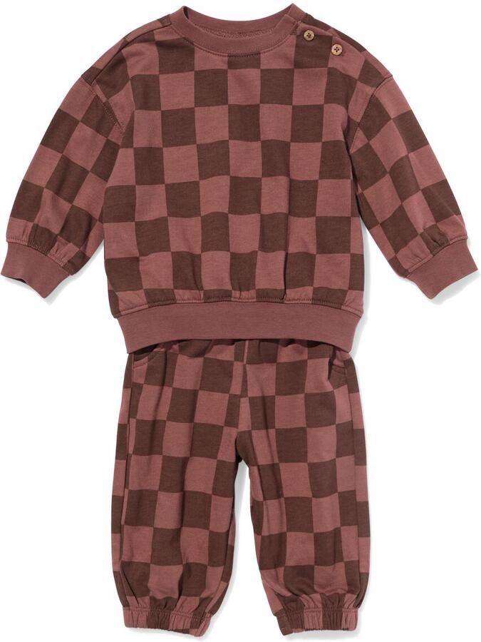HEMA Babykledingset Sweatstof Ruiten Bruin - Foto 2