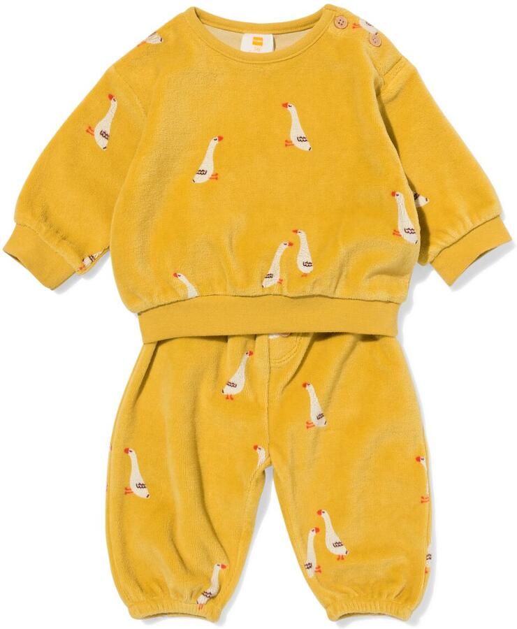 HEMA Babykledingset Velours Ganzen Olijf (olijf)