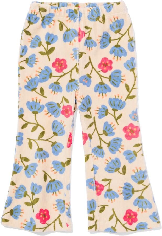 HEMA Babylegging Flared Rib Velours Bloemen Ecru (ecru) - Foto 2