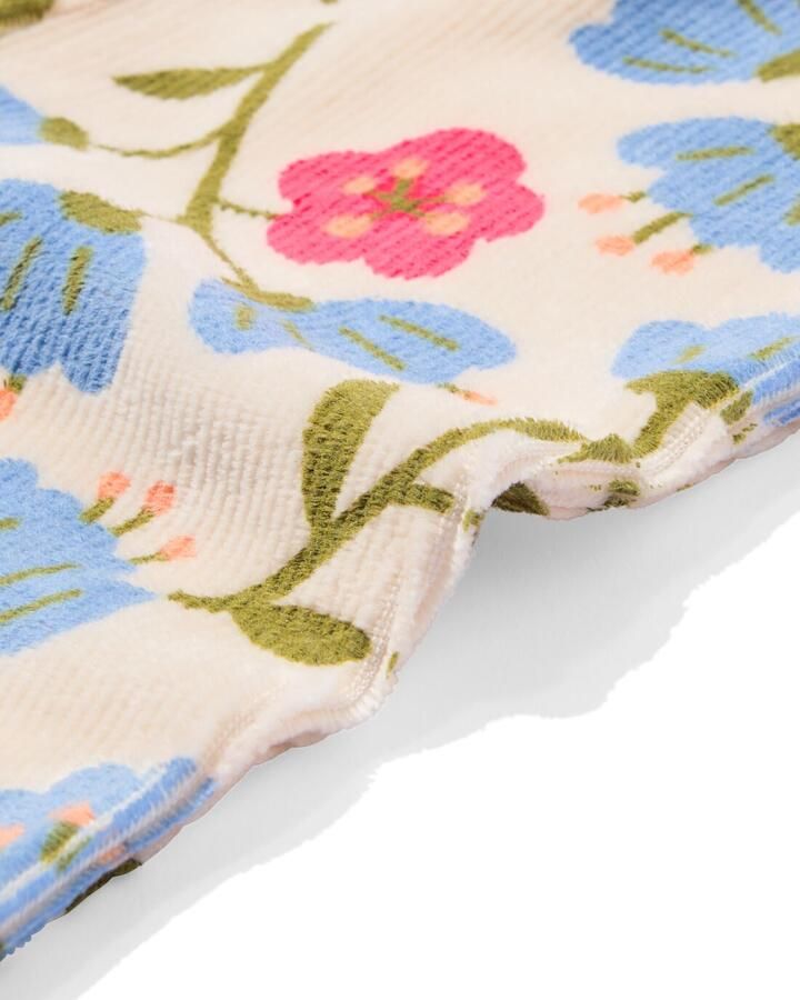 HEMA Babylegging Flared Rib Velours Bloemen Ecru (ecru)