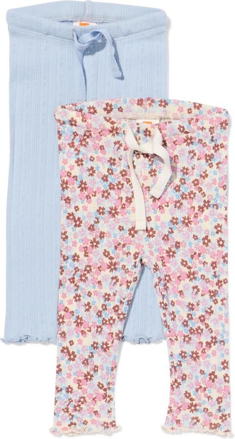 HEMA Babyleggings Aansluitend Ajour Bloemen 2 Stuks Blauw (blauw)