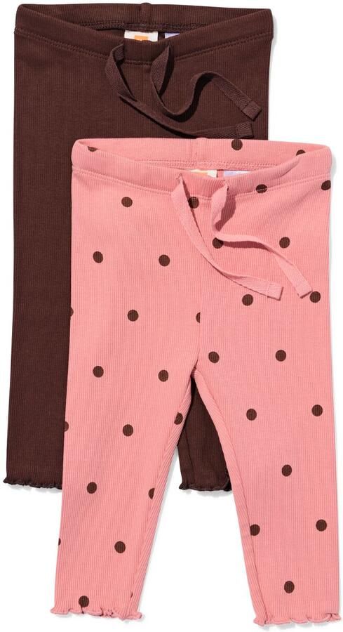 HEMA Babyleggings Aansluitend Rib Stippen 2 Stuks Roze (roze)