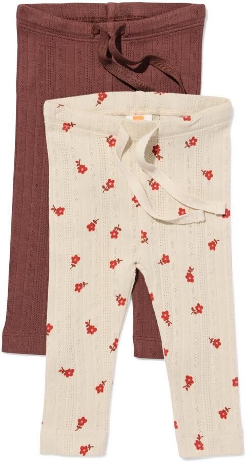 HEMA Babyleggings Ajour Bloemen 2 Stuks Bruin (bruin)
