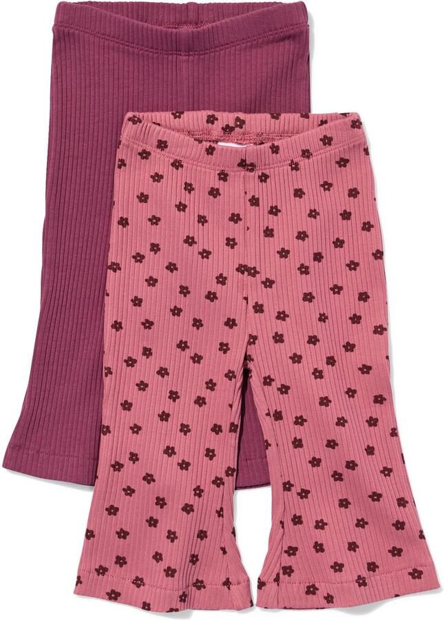 HEMA Babyleggings Flared Fit Rib Bloemen 2 Stuks Roze (roze)
