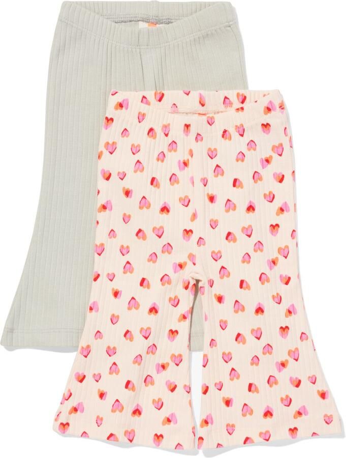 HEMA Babyleggings Flared Fit Rib Kant Hartjes 2 Stuks Lichtgroen (lichtgroen) - Foto 2
