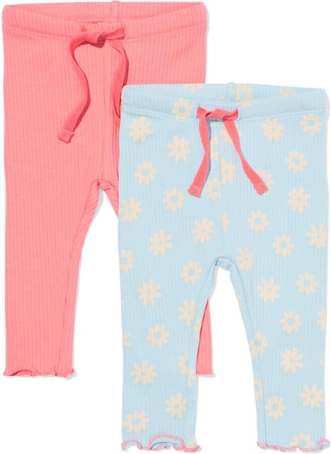 HEMA Babyleggings Rib Bloemen 2 Stuks Blauw (blauw) - Foto 2