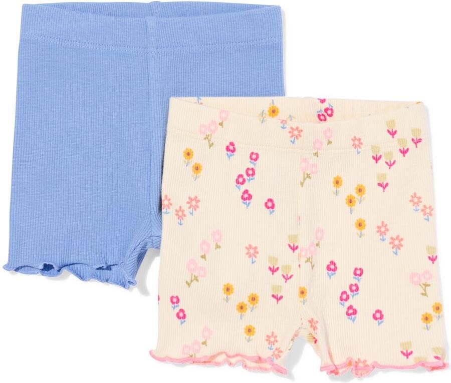 HEMA Babyleggings Rib Bloemen 2 Stuks Blauw (blauw) - Foto 2