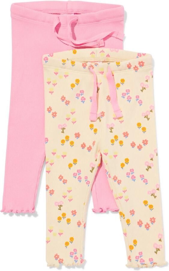 HEMA Babyleggings Rib Bloemen 2 Stuks Roze (roze)