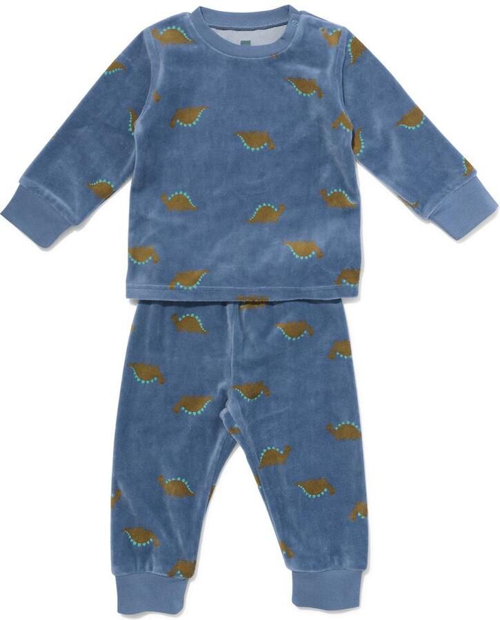 HEMA Babypyjama Velours Dino Blauw (blauw)