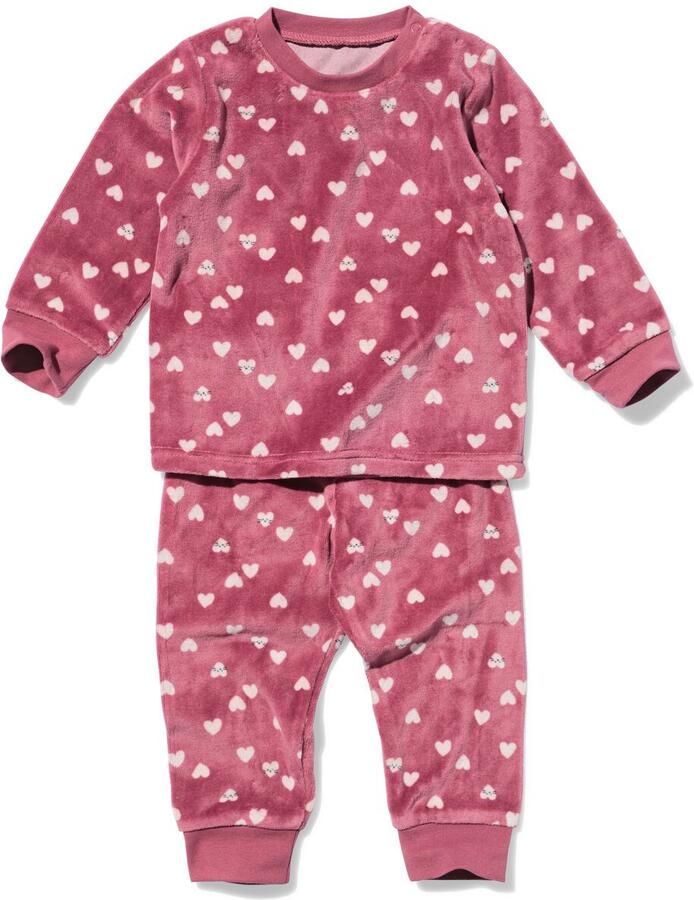HEMA Babypyjama Velours Hartjes Donkerroze (donkerroze)