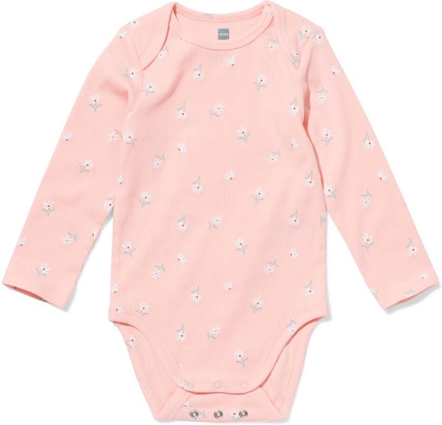 HEMA Babyromper LENZING™ ECOVERO™ Rib Bloemen Lichtroze (lichtroze)