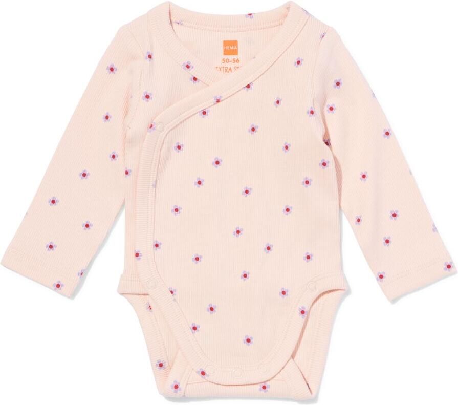 HEMA Babyromper Rib Bloemen Lichtroze (lichtroze)