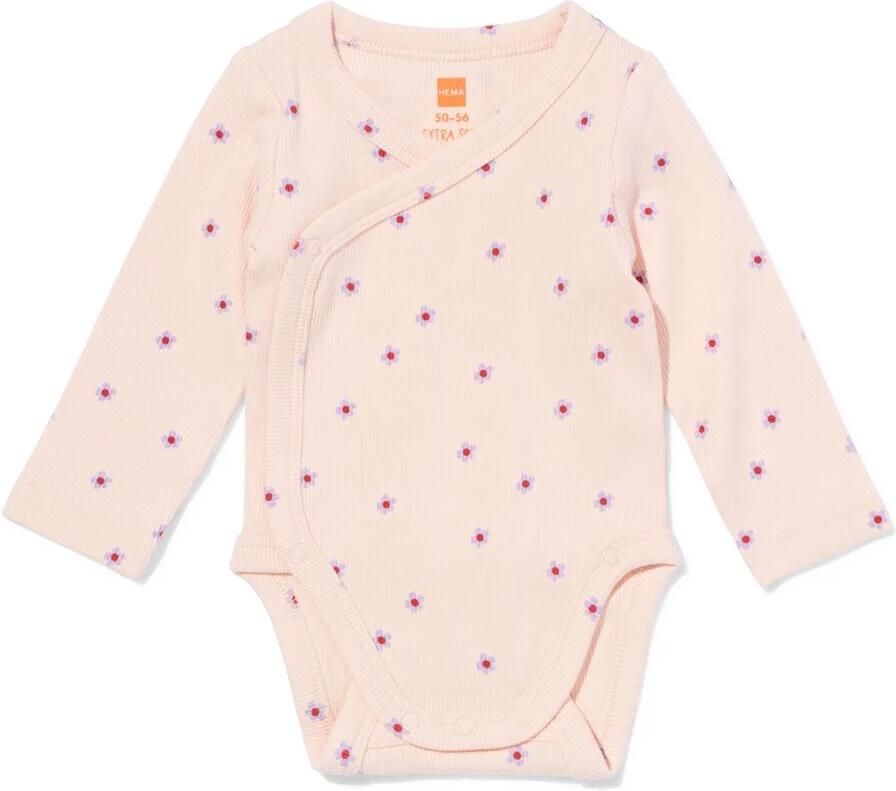HEMA Babyromper Rib Bloemen Lichtroze (lichtroze)