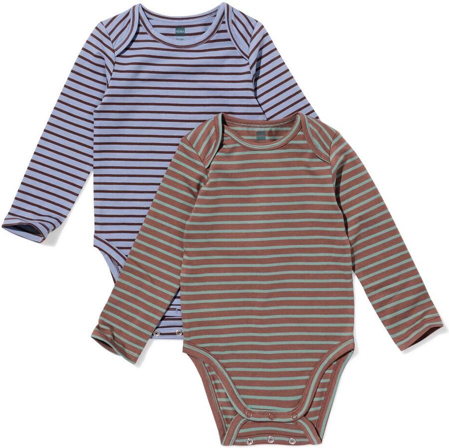 HEMA Babyromper Rib Strepen 2 Stuks Bruin (bruin)