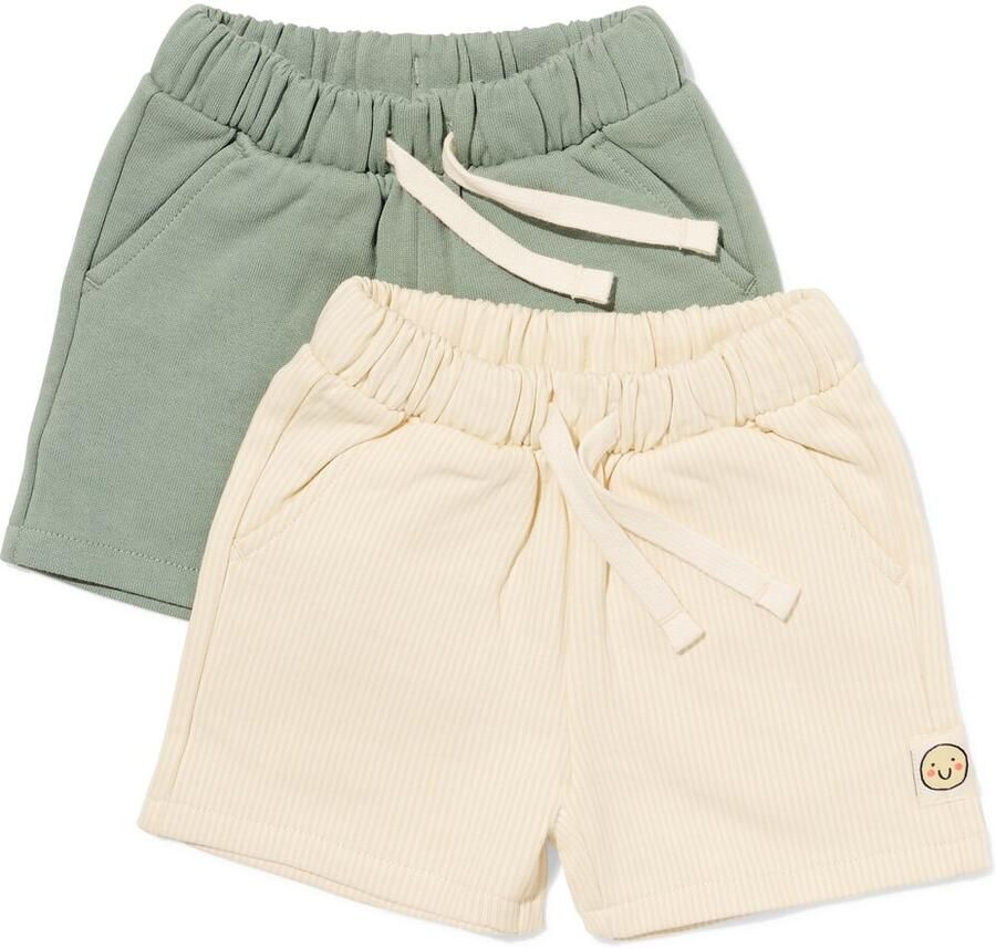HEMA Babyshorts Comfort Fit Sweatstof Strepen 2 Stuks Groen (groen) - Foto 2