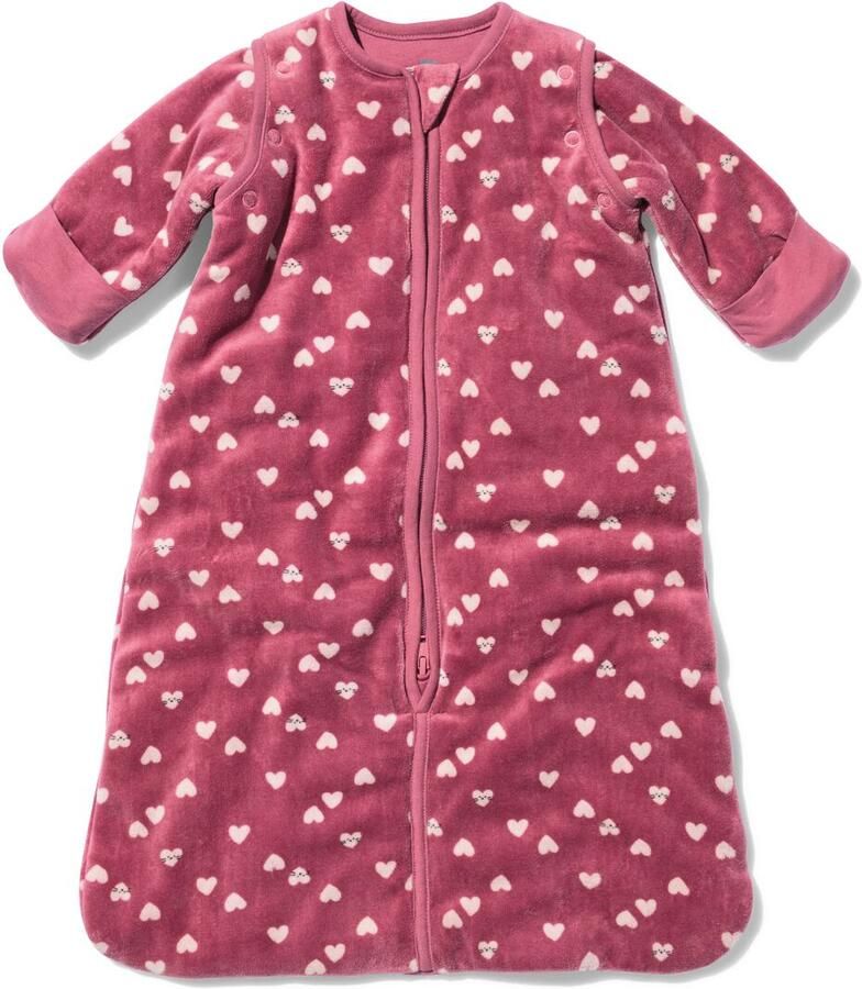 HEMA Babyslaapzak Met Afneembare Mouwen Velours 3tog Hartjes Donkerroze (donkerroze)