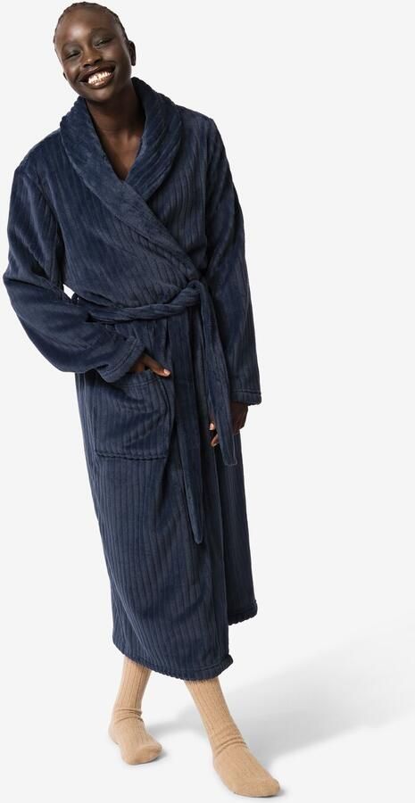 HEMA Badjas Rib Fleece Donkerblauw (donkerblauw)