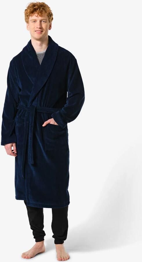 HEMA Badjas Velours Donkerblauw (donkerblauw)