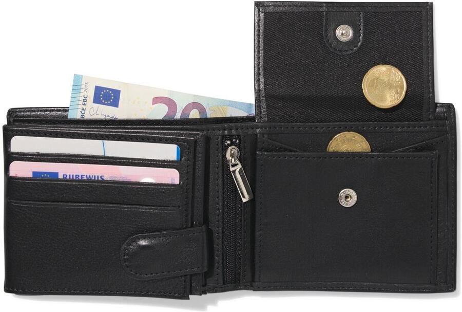 HEMA Billfold Portemonnee Laag Leer Zwart - Foto 2
