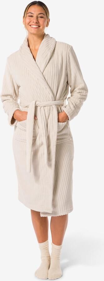 HEMA Dames Badjas Rib Fleece Beige (beige) - Foto 2