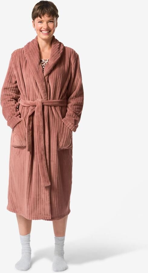 HEMA Dames Badjas Rib Fleece Middenbruin (middenbruin) - Foto 2