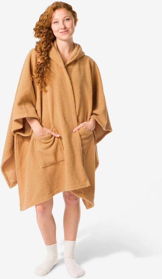 HEMA Dames Bankponcho One Size Met Capuchon En Zakken Lichtbruin - Foto 2