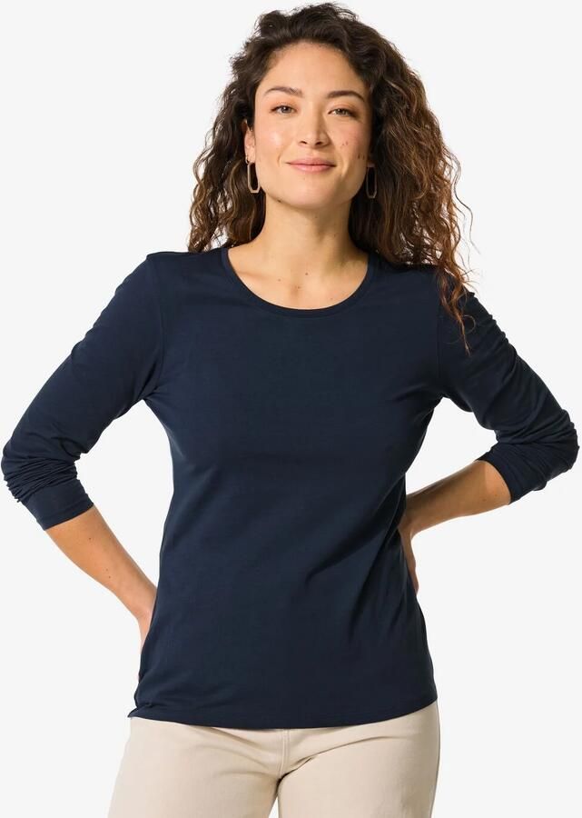 HEMA Dames T-shirt Slim Fit O-hals Donkerblauw (donkerblauw)