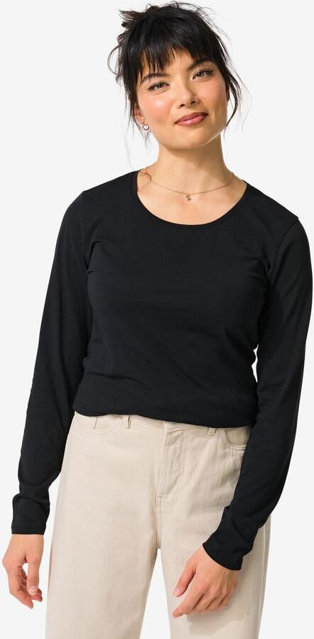 HEMA Dames T-shirt Slim Fit O-hals Zwart (zwart)