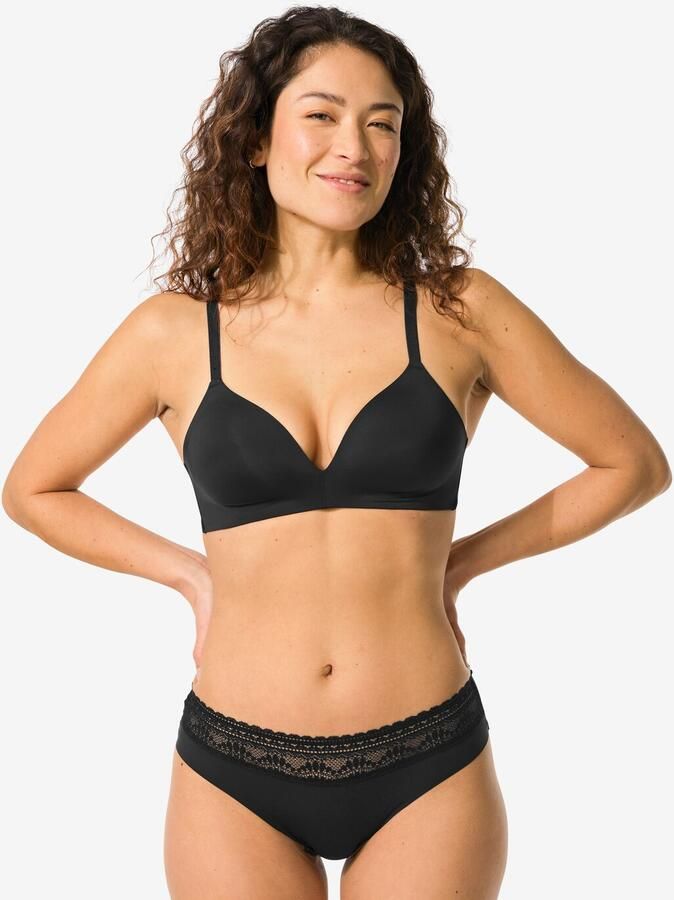 HEMA Dames Brazilian Micro Met Kanten Tailleband Zwart (zwart)