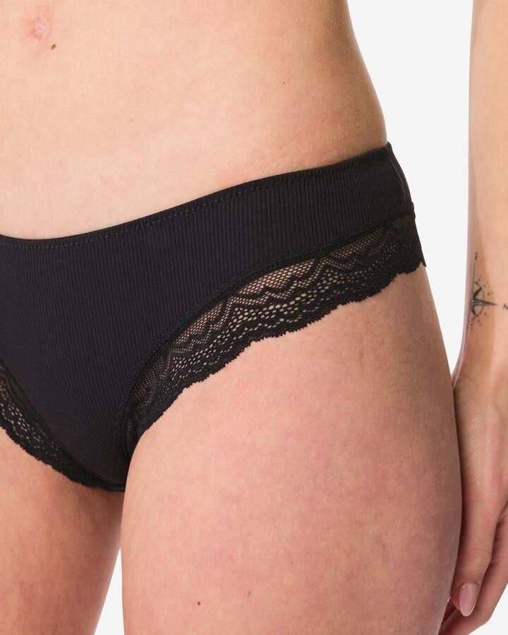 HEMA Dames Brazilian Rib Met Kant Zwart (zwart)