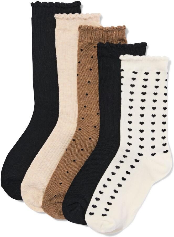 HEMA Dames Crewsokken Hartjes 5 Paar Beige