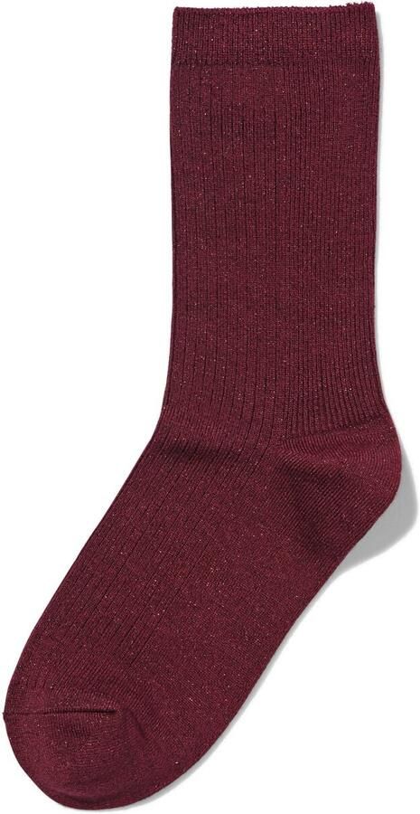 HEMA Dames Crewsokken Rib Glitter Bordeauxrood